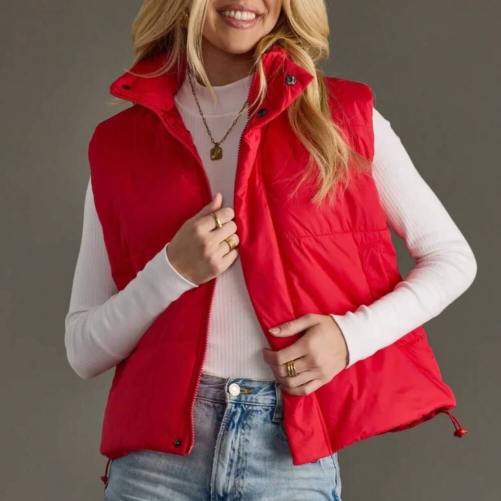 NEW PANACHE puffer zip up snap vest in red
